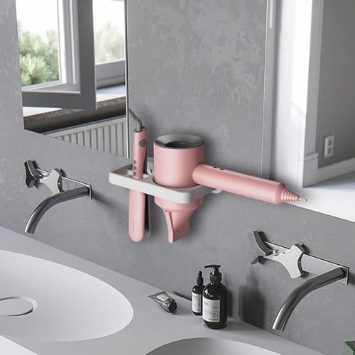 YUET Hair Dryer Holder Hairdryer Straightener Station Wall Mounted Metal Spiral Shelf Bracket Stand Hanger Organizer Blow Storage With Cable Tidy Rack For Dressing Table Bathroom (White) - Image 3