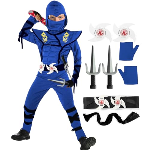 SATKULL Ninja Costume for Boys Halloween Kids Costumes Boy Ninja Muscle Costumes Best Kids Gifts Black