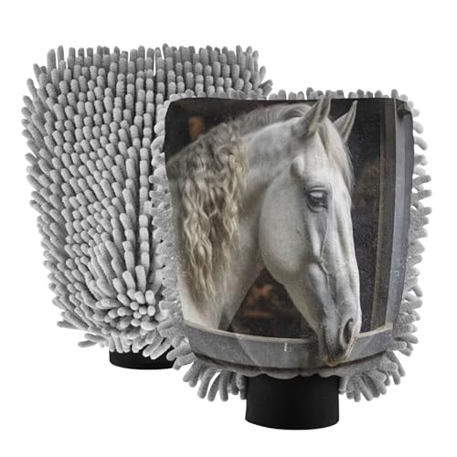 Flradish 2 Pack Melancholy White Car Wash Mitt Chenille Microfiber Lint-Free Scratch Free Ultra-Soft Absorbent Car Wash Mitt 11.8x8.07 Inch