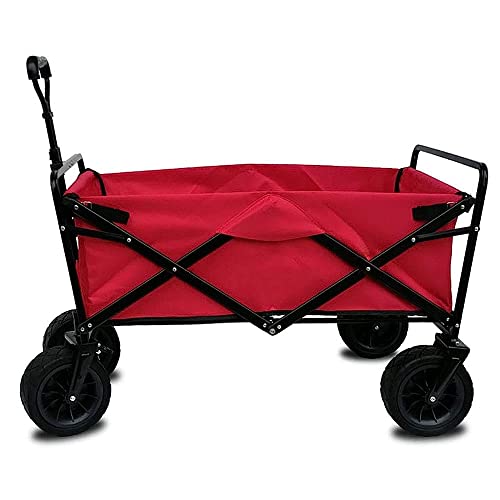 CRBUDY Handwagen, zusammenklappbarer Gartenwagen, robuster Wagen, multifunktionaler Einkaufswagen für Outdoor-Camping, Fotografie, Ziehwagen, Tragkraft 100 kg/Grau (Rot)