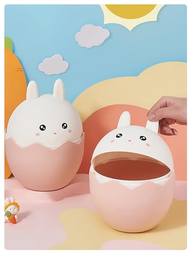 Image of Cute Mini Trash Can with Lid Rabbit small trash can 0.4 Gallons Desktop Garbage Can for Desktop, Bedroom, Offices, Waste Basket for Dressing Table and 60 Bags