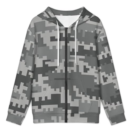 Digital Gray Camouflage Men's Hoodies with Zipper Lightweight Long Sleeve Casual Sweatshirts3