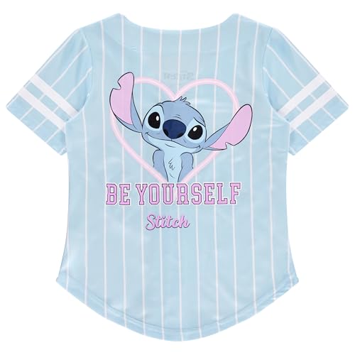 Image of Disney Lilo & Stitch Girls Baseball Jersey Shirt Button Down Kids Tee Stitch Angel Sizes 4-16
