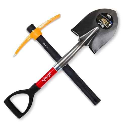 Xforst Set de Jardinage avec Pioche et Mini Pelle, avec des Manches en Fibre de Verre et têtes en Acier Forge. Idéale pour Le Jardinage et la Prospection....