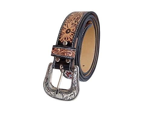 Western Tooled Leather Beaded Belt For Men and Women 30IS1164