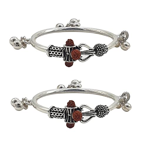 Image of Sahiba Gems Exclusive Silver Baby Kada /Bangle Rudraksh Trishul Design (Chandi Kada) ~ Fit upto 1.50 Years Babies
