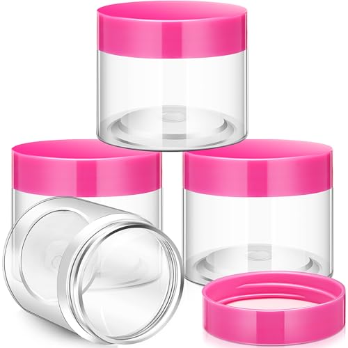 Image of Patelai 4 Pcs Plastic Jars Wide Mouth with Lids,6 Ounce,Pink