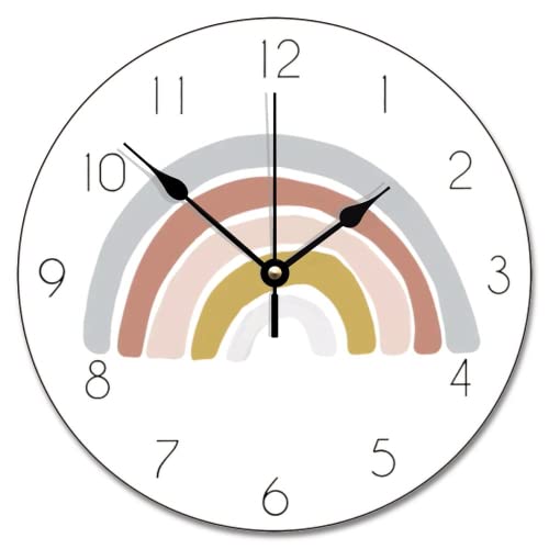 Aroggeld Rainbow Boho Clock Nursery Decor Wall Clock Personalized Silent Non Ticking Wooden Wall Clock Battery Operated Esay Read For Home Decor Kids Room Office Housewarming Gift #TOP7