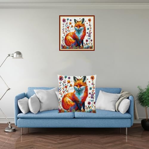 Image of Fanxvivy Stamped Cross Stitch Kits for Adults Beginners Pillow Needlepoint Kit with Embroidery Pattern Needlework Kit Prestamped Stitches Kit 11CT Cross Stitching-Colorful Fox 18x18 inch