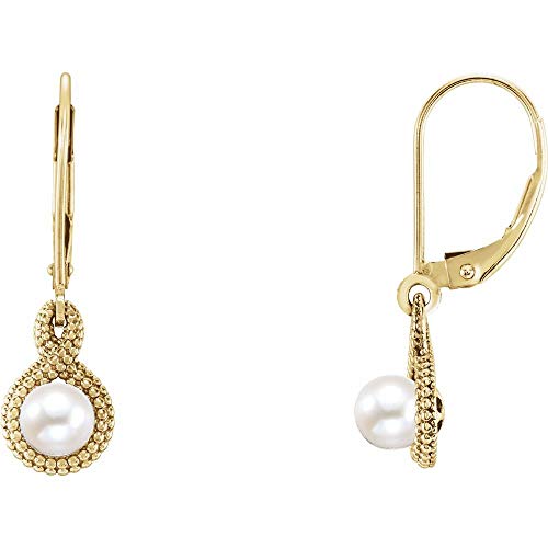 Solid 14K Yellow Gold Freshwater Cultured Pearl Beaded Earrings (25Mm X 7.2Mm) #TOP8