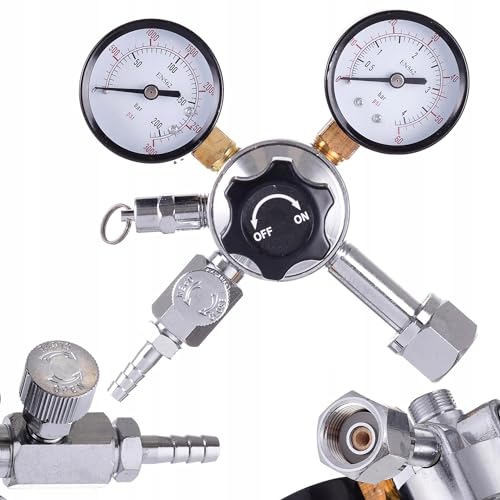 TC TECHNIC Réducteur de pression CO2 - Dioxyde de carbone - Double manomètre Régulateur de pression pour bière, brassage de bière, tireuse à bière