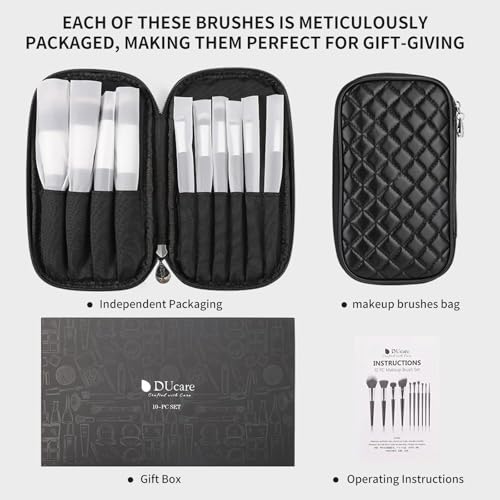 DUcare Makeup Brushes with Case 10Pcs Travel Makeup Brushset Women Gift Premium Synthetic Kabuki Foundation Blending Brush Face Powder Blush Concealers Eye Shadows with bag