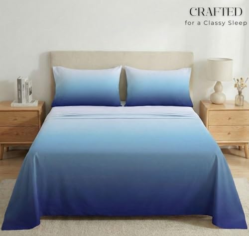 Image of VAS COLLECTIONS 300 TC Cotton Double Bedsheet for Super King Bed (108x108 in) | 7D Digital Printed Solid Bedsheet with 2 Pillow Covers | Soft, Wrinkle Packaging | Blue Shade