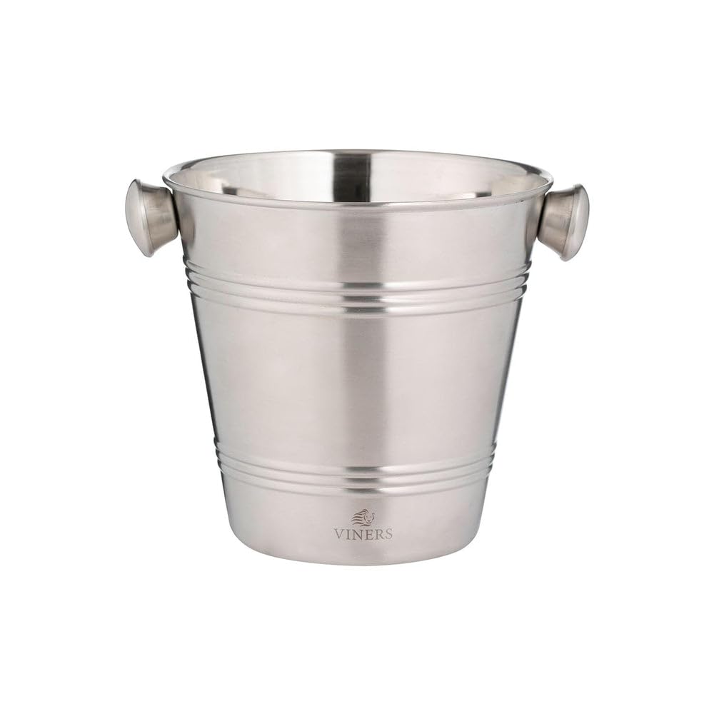 Viners Barware Silver Stainless Steel Single Wall Ice Bucket, 1 Litre