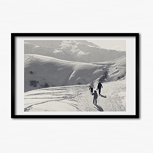 Tableau cadre en bois Tulup 60x40 cm affiche de skieurs déco murale moderne