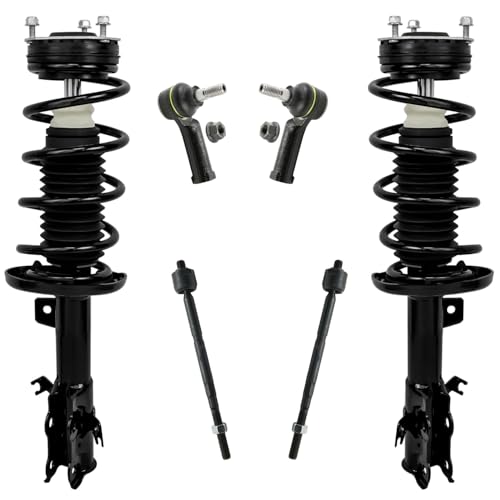 Image of Detroit Axle - 6pc Front Struts Tie Rod Kit for Ford 2011 2012 2013 Fiesta, 2 Struts with Coil Springs 4 Inner Outer Tie Rods Replacement Suspension Kit