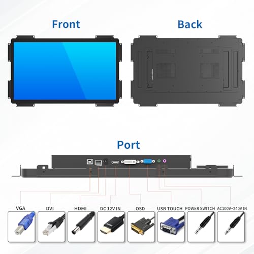 Image of 32 Inch Open Frame Touch Monitor, PCAP 10-Point Touch Industrial Touchscreen Monitor, with HDMI /VGA /DVI Interface, Active Matrix TFT LCD,LED Backlight, with VESA Mount