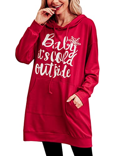 Image of Quenteen Women Hoodies Dress Hooded Sweatshirts Dress Casual Long Sleeve Tunic Dress Oversized Sweatshirts with Pocket