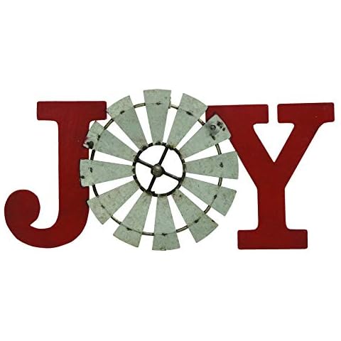 Col House Designs "Joy" or "Noel" Red Windmill Metal Sign - Farmhouse Decor - Christmas Decor - Rustic Wall Decor (Joy) Cover