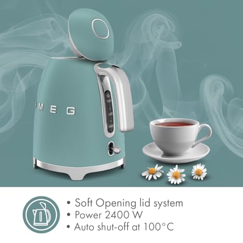 Image of SMEG KLF03 Electric Kettle 1.7L (7 Cup), Retro Hot Water Boiler for Tea & Coffee, Fast Boiling, Auto Shut-Off, Soft Open Lid, 360 Swivel Base Countertop Kettle - Matte Jade