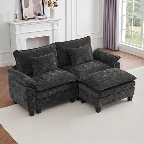Image of IPKIG 82.3 inch Modular Cloud Couch with Storage, L Shaped Sectional Sofa with Ottoman & Pillow, Chenille Deep Seat Sectional Couches for Living Room, Apartment, Black