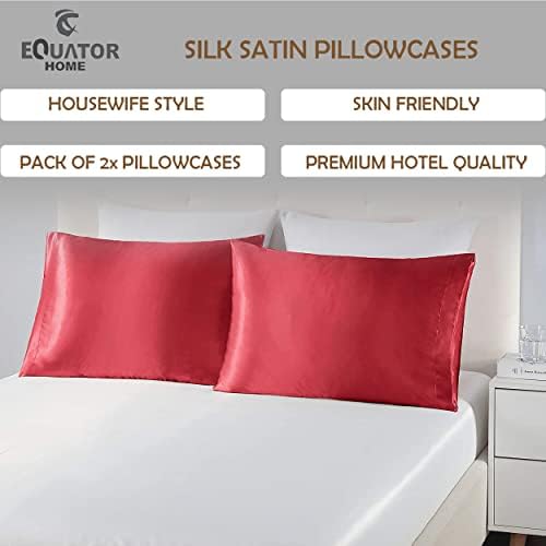 EQUATOR HOME Premium Silk Satin Pillowcases 2 Pack with Envelope Closure - Ultra Soft & Highly Durable Standard Size Pillow Covers Pair 50x75 cm (Royal Red)