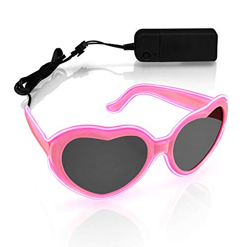 Light Up Sunglasses EL Wire Neon LED Flashing Glowing Pink Heart Glasses