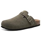 ODOLY Genuine Suede Clogs for Women Men Soft Cork Footbed Leather Mules Comfort Potato Shoes with Arch Support, Army Green 40