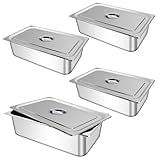CONEHOY Edelstahl-Dampfpfanne mit Deckel, 1/1 Größe x 15,2 cm tief, wiederverwendbar, Hotelpfanne, rostfreier Stahl, Tischpfanne für Zuhause, Küche, Restaurant, Party, Buffet, 4 Stück