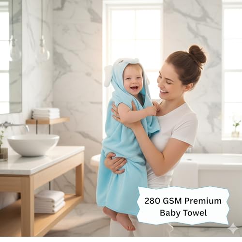Image of Ultra-Soft Baby Hooded Towel - 100% Cotton Wrap Your Little one in Softness and Joy, Hypoallergenic & Super Absorbent Bath Wrap for Newborns & Toddlers | Cute Animal Design,(0-5Years)
