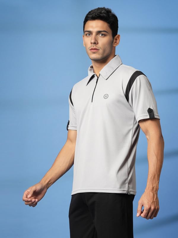 Image of CHKOKKO Gym Tshirt for Men Workout Activewear Man T-Shirts Polo Neck Zipper Regular Fit Half Sleeves for Sports Running Yoga Training Activities