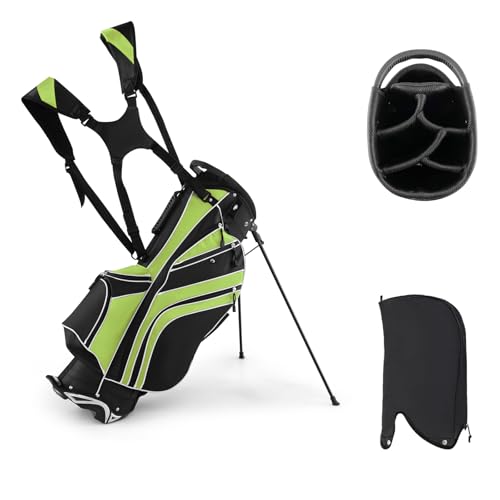 KOTEK Golf Stand Bag, 6 Way Top Divider Golf Bag with Stand, 8 Pockets, Rain Hood & Dual Shoulder Straps, Lightweight Golf Club Bag for Driving Range, Par 3 and Executive Courses (Green)