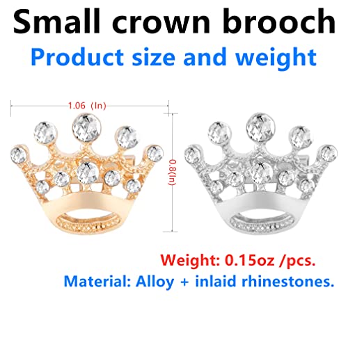 12/24/48 pcs Small metal crown brooch pins for women fashion men suit jacket clothing Gold silver Diamond wedding party Pageant Decorative Invitation brooches pin holiday gift bulk2