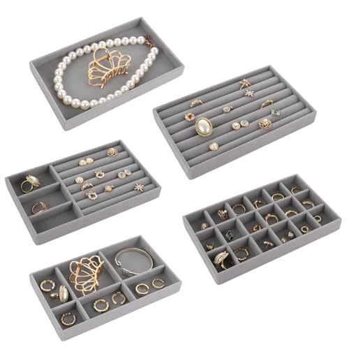 ASelected Organizador de joyas de 5 unidades, apilable, organizador de joyas, organizador de joyas para pendientes, anillos, pulseras, broches, collares ASelected Organizador de joyas de 5 unidades, apilable, organizador de joyas, organizador de joyas para pendientes, anillos, pulseras, broches, collares