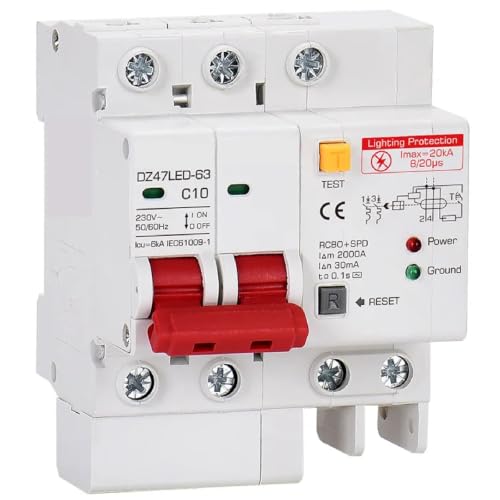 SPD Residual Current Circuit Breaker with Overload RCD RCBO RCCB with Lightning Protection MCB Leakage Surge Protector (2P-PE-220V 20KA 50A)