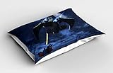 ABAKUHAUS Galaxia Funda de Almohada, Nave Espacial de Rayo láser, Decorativa de Suave Microfibra Estampada Lavable, 80 cm x 40 cm, Azul Negro