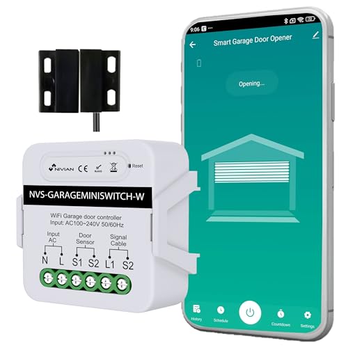 NIVIAN Controller WiFi per motore Porta del Garage. Controllo remoto tramite App Tuya/SmartLife. Programmazione Oraria, Timer e Scene Intelligenti. Compatibile con Alexa e Google