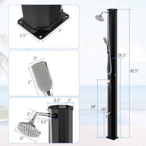 image for Goplus 9.3 Gallon Solar Heated Outdoor Shower, 7.2 FT Freestanding Gar