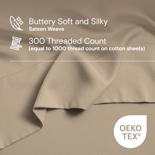 Image of DOZ Sheet Set, 100% Viscose derived from Bamboo, Organically Grown, Buttery Soft, Cooling Sheets, High GSM, Deep Pockets - 3 Piece - 2 Pillowcases 1 Fitted Sheet (Dune, Full)