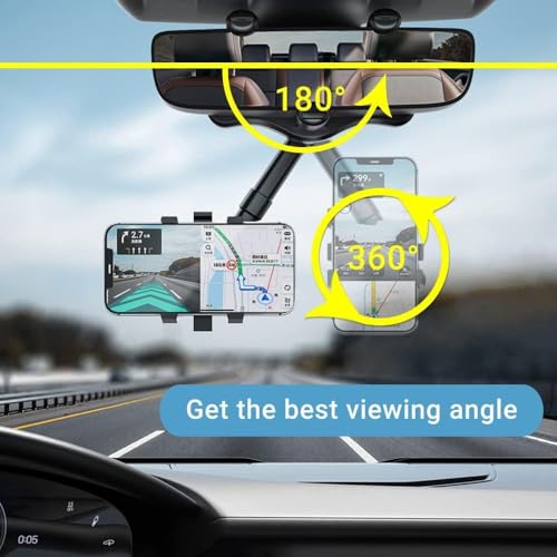 Suporte de telefone de carro giratório e retrátil - Suporte de telefone de espelho retrovisor, ajust