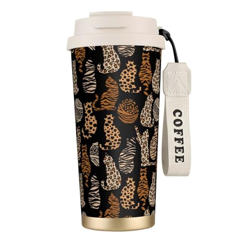 タンブラー ヒョウ柄 猫柄 マグボトル コーヒーカップ 水筒 保温 保冷 ウォーターボトル 蓋付き ストロー付き 直飲み おしゃれ プレゼント