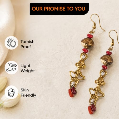 Image of Handcrafted Tribal & Dhokra Art Earrings for Women - Wooden, Nature-Inspired Statement Drop & Traditional Ethnic Designs