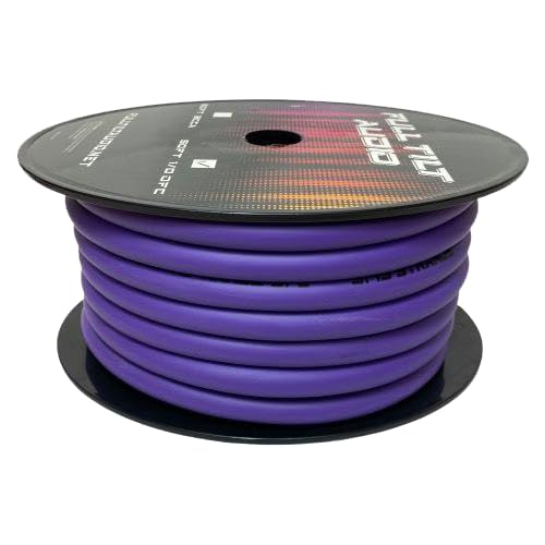 Full Tilt by Sundown Audio 1/0 AWG OFC Tinned Copper Wire – 50ft Bulk Spool, Ultra-Flexible Car Audio Power/Ground Cable, Anti-Corrosion, 5145 Strands – Matte Purple
