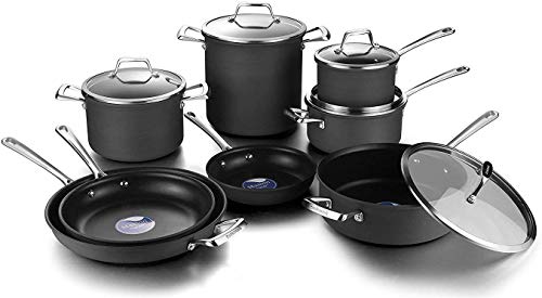 COOKSMARK Juego de Ollas y Sartenes Antiadherente Inducción Juego de Cacerolas Cocina de Aluminio Apta para Lavavajillas 13 Piezas Negro