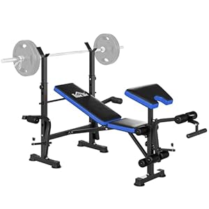 HOMCOM Adjustable Weight Bench with Leg Extension, Barbell Rack, Preacher Curl Pad, Butterfly, Multi-Function Home Gym Bench for Strength Training