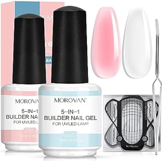 Morovan Builder Gel Nail Kit - 5 In 1 Hard Builder Gel In a Bottle For Nails 15ml Extension Gel Builder Nail 2 Colors Builder Gel For Beginners To Create Artistic Nail Art At Home