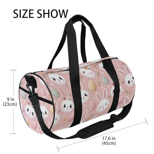 Rabbit Easter Egg Sports Duffel Bag Barrel Gym Bag with Adjustable Shoulder Strap, Spacious Main Compartment Side Pockets and Full Print Design for Fitness Travel and Sports4