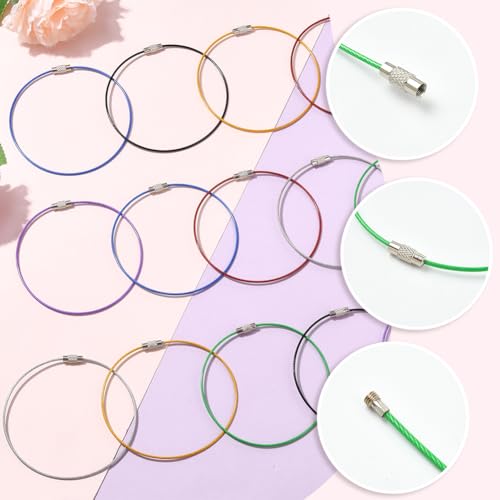 Image of SUNNYCLUE Stainless Steel Loops Wire Keychain Cable Large Key Rings Key Chain for Luggage Tags Key Tags Keyrings Kitchen