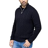 SPIRIT OF ESSEX Mens Quarter Zip Cotton Jumper – Soft Cable Knitted Pullover Sweater, Classic Casual Knitwear for Autumn & Winter (UK, Alpha, M, Regular, Regular, Black)
