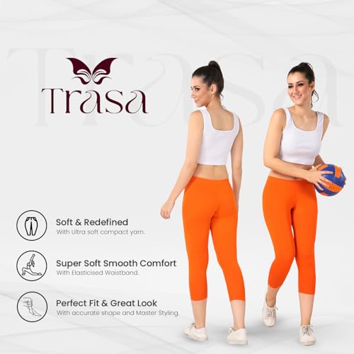 Image of TRASA Tailored Cut & Classic Fit Stretchable Cotton Fabric Mid-Rise Skinny Fit High Ankle Length /Cropped Length Leggings for Women, Available Size - M, L, XL, 2XL, 3XL, 4XL, 5XL